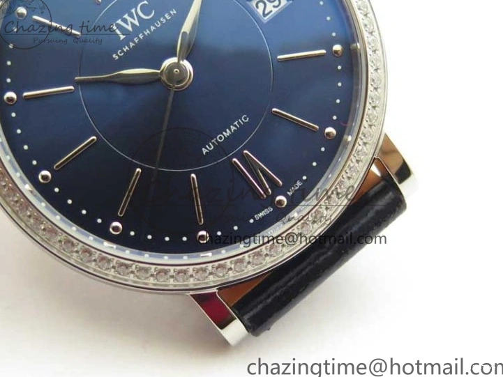 MIROTIME 0429 Portofino 37mm SS V7F 1:1 Best Edition Blue Dial Diamonds Bezel on Blue Leather Strap A Chic 7093